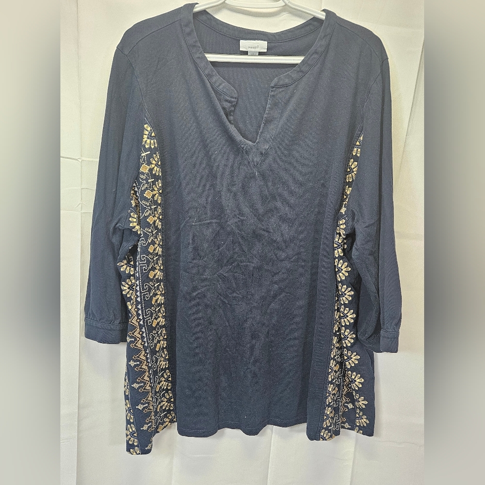 Pure Jill Women's Navy Blue Embroidered Cotton Top NWOT, Sz 3X